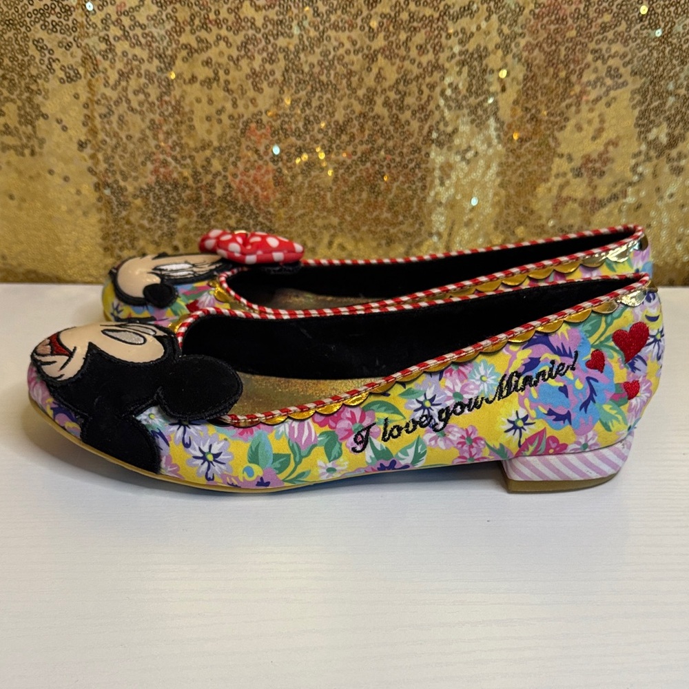 Disney Irregular Choice “Why Hello”Mickey and Minnie Mouse Floral Flats - Picture 4 of 14